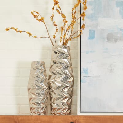 Modern Aluminum Metal Geometric Vase (Set of 2) - Silver, Gold, Black