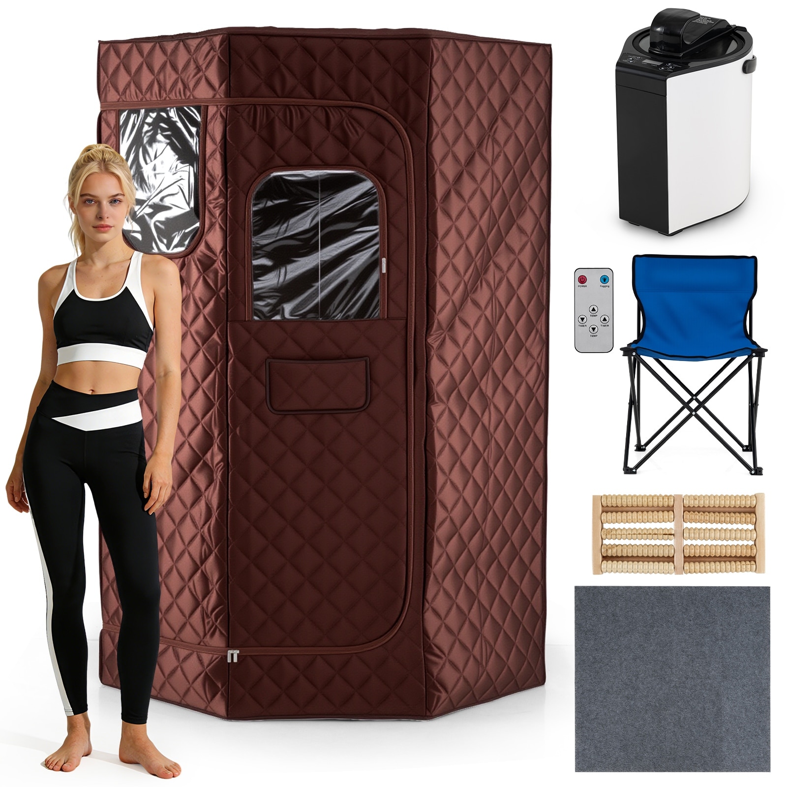 Gymax 3L Portable Steam Sauna Fast-Heat Pentagon Large-Size Sauna Box