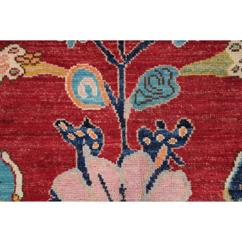 Hand Knotted Oriental 100% Wool Carpet Transitional Floral Red Oushak Area Rug - 12' 0'' X 9' 3''
