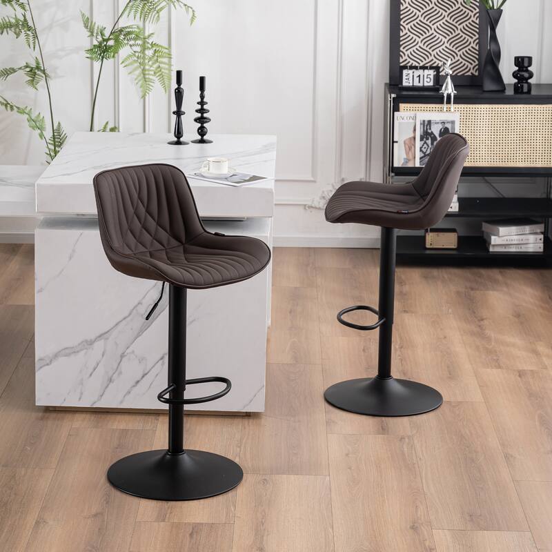Adjustable Bar Stools Set of 2, Faux Leather Swivel Bar Chairs