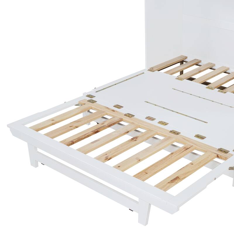 Queen Size Murphy Bed Wall Bed with Iron Legs, Modern Small Room Foldable Bed, Wooden Wall Bed Frame for Home Office