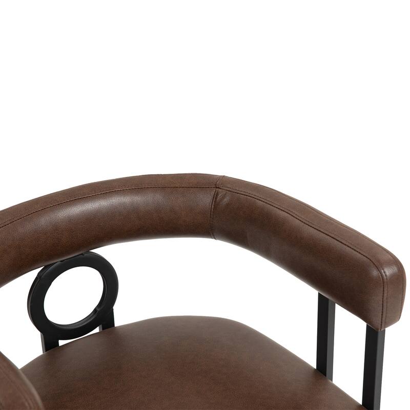 Contemporary PU Dining Chair set of 2, Barrel Chair with Matte Black Metal Legs and Round Thickened Cushion