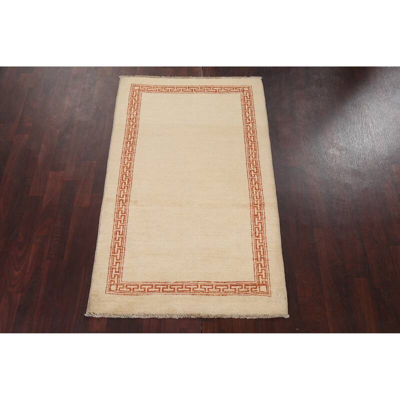 Geometric Bordered Oriental Gabbeh Kashkoli Wool Area Rug Hand-knotted - 3'1" x 5'1"