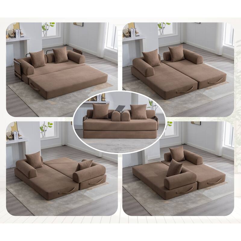 HOMEFUN Corduroy Upholstered Modern Comfort Foldable Compressible Sofa Bed with Sturdy Metal Frame - Brown