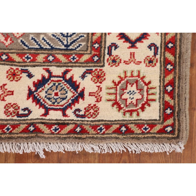 Brown Geometric Kazak Oriental Accent Rug Handmade Wool Carpet - 2'10" x 4'0"