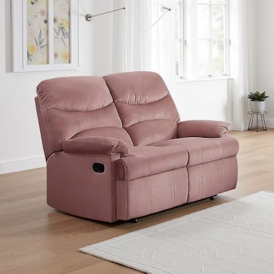 Karry Manual Recliner Loveseat, Blush Pink Velvet, Solid Wood, 53 Inch