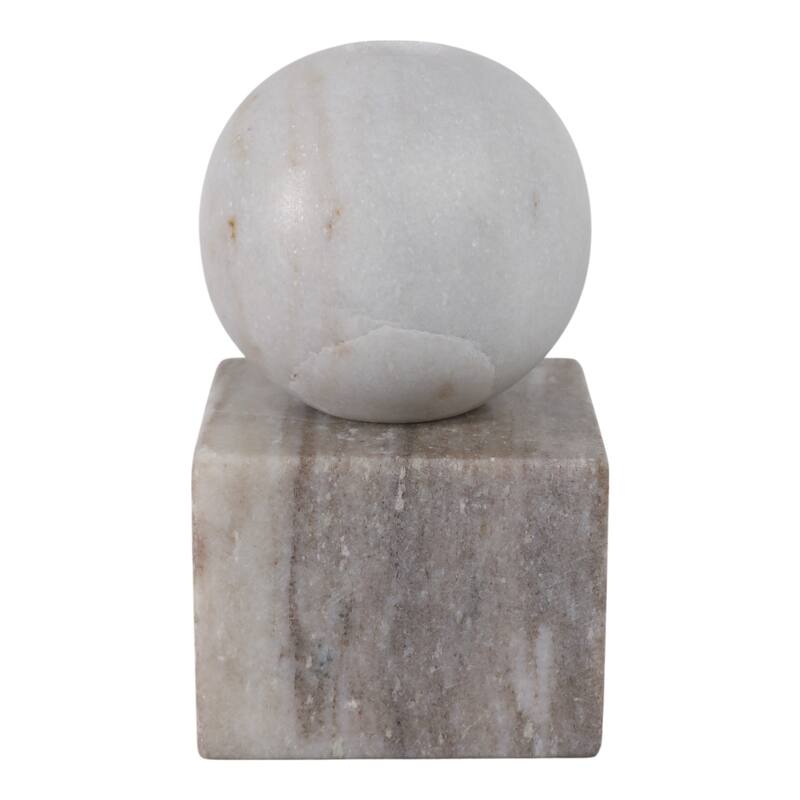Modern Decorative Marble Taper Candle Holder, Ball On Cube Design - 3.5" x 3.5" x 6.25"