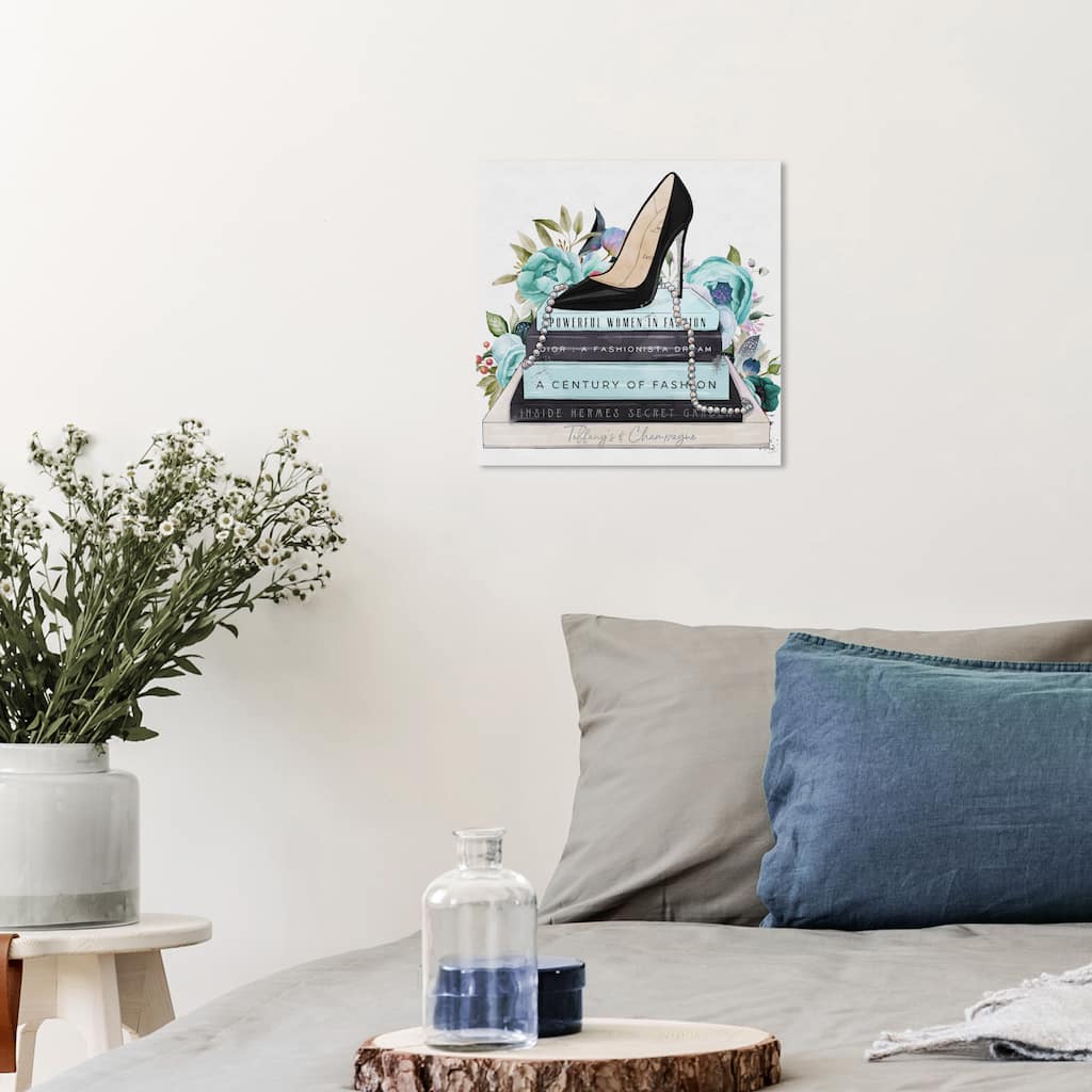 Wynwood Studio Canvas Fashion and Glam Classic Stiletto and High Fashion Books Blue Modern & Contemporary Wall Art Canvas Print