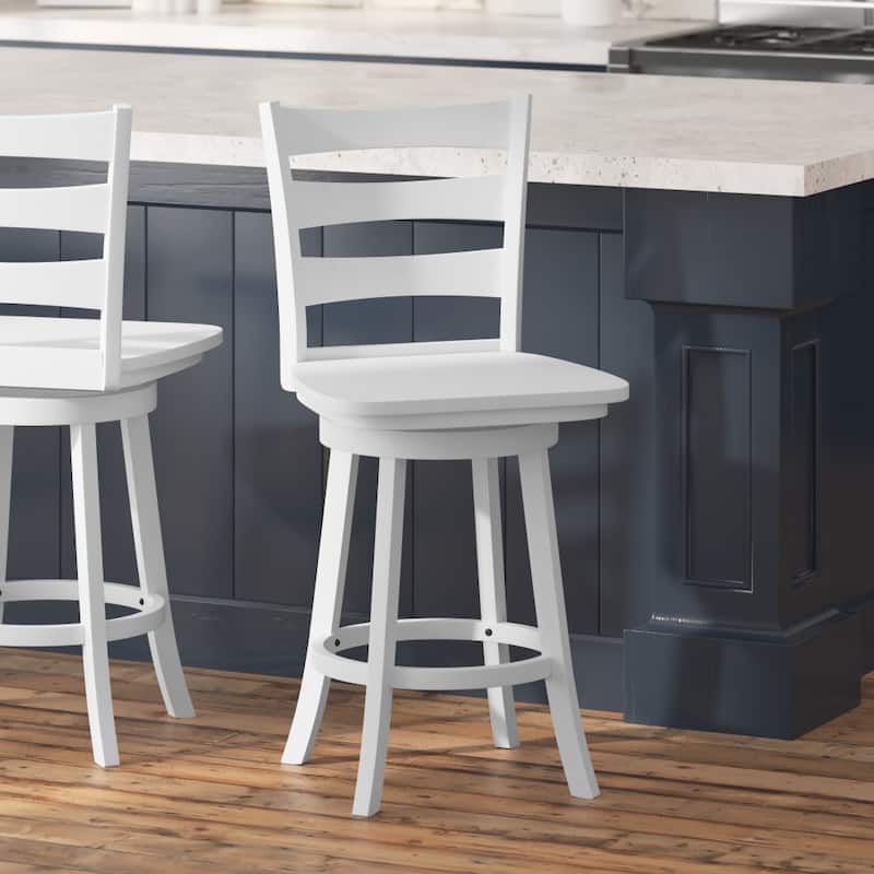 Ladderback Wooden Swivel Counter Stool with Footrest - White Wash