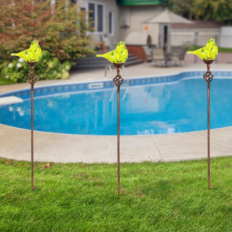 Exhart Solar Pearlized Hand Blown Glass Bird Garden Stake, 6 by 31 Inches