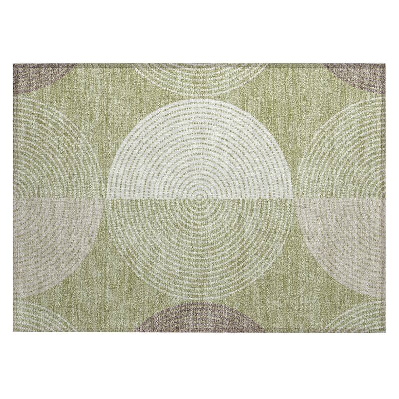Machine Washable Indoor/ Outdoor Casual Circles Chantille Rug