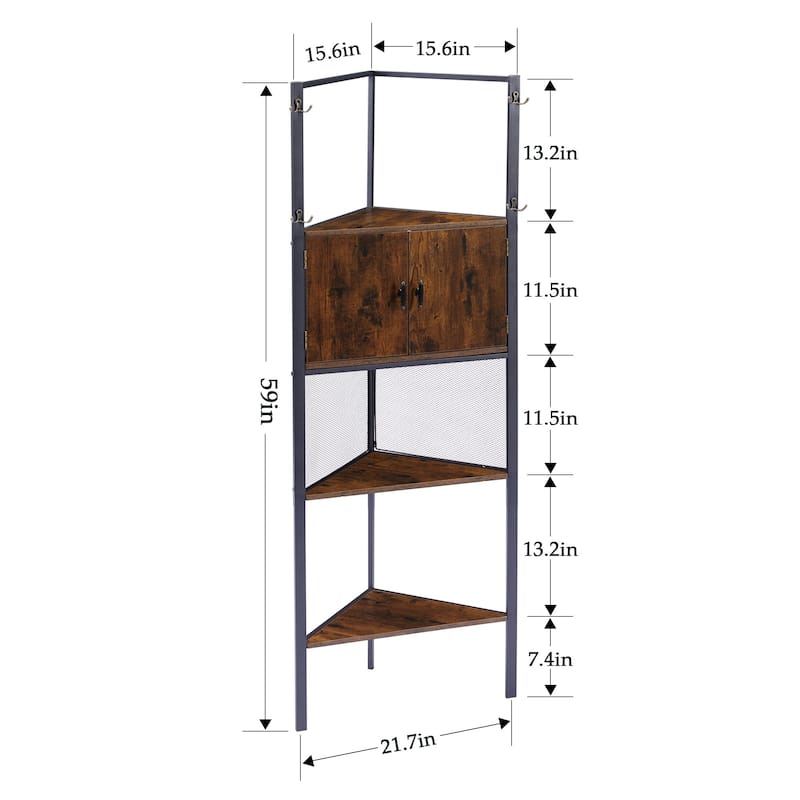 VECELO 59 inch Tall 5-tier Corner Bookshelf with Door Triangle Storage Shelves Plant Stand