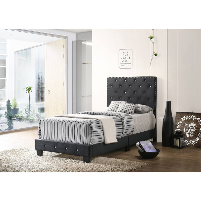 Medieval Twin Bed - Velvet Upholstered Bed Frame with Tufted Headboard & Footboard
