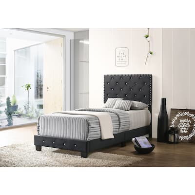 Medieval Twin Bed - Velvet Upholstered Bed Frame with Tufted Headboard & Footboard