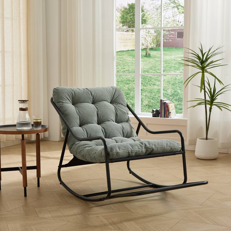 Outdoor Rocking Chair, Comfy Cushion, with Soft Thick Cushion,for Living Room, Bedroom, Reading Room, Black Frame with Cushion