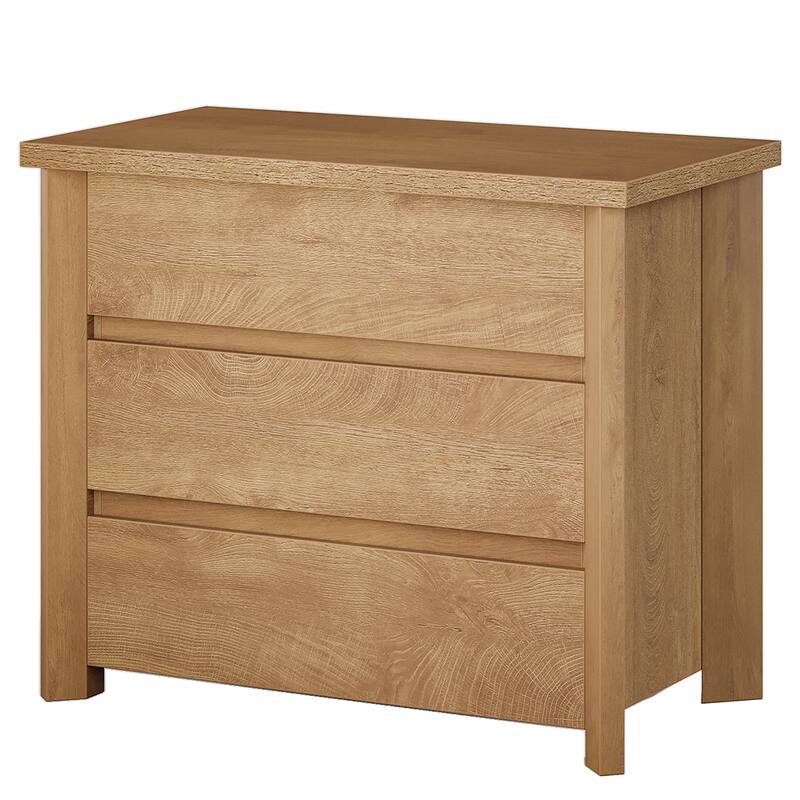 32" Farmhouse Nightstand with 3 Drawers, Large Rustic Brown