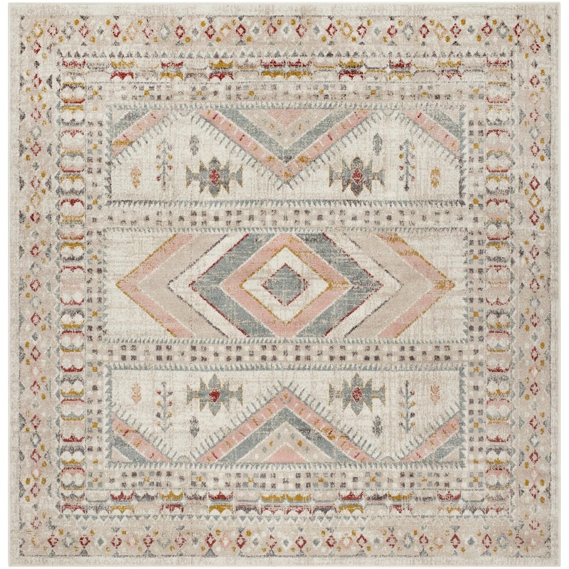 Livabliss Ankara Updated Traditional Tribal Area Rug - 7'10" x 7'10" Square - Pink/Beige
