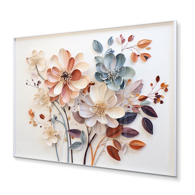 Designart "White Botanical Collage" Abstract Botanicals Metal Wall Art Living Room