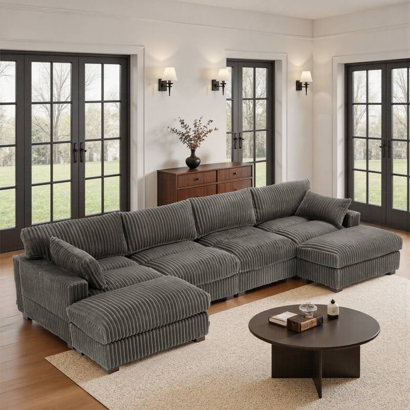 Upholstered Plush Flannel Modular Sectional Sofa with Pillows,Ajustable Headrest