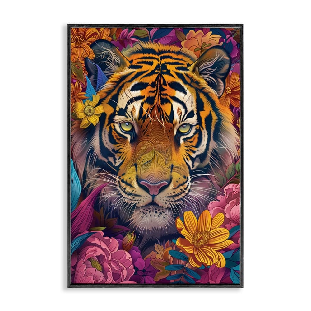 Stupell Peering Tiger Through Flowers Framed Giclee Art Design By LSR Design Studio