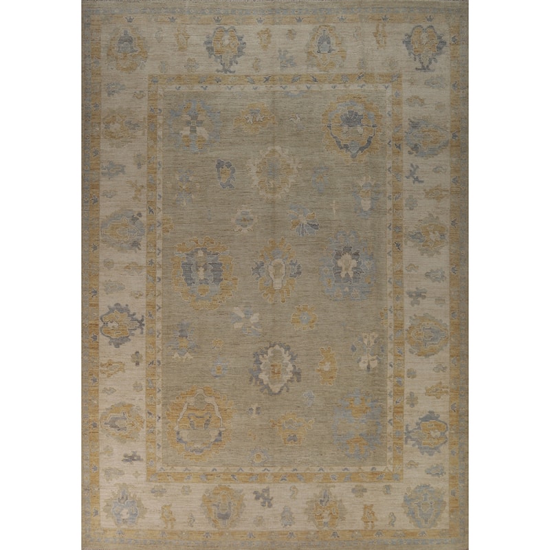 Hand Knotted Oriental 100% Wool Carpet Transitional All-Over Beige & Ivories Oushak Area Rug - 11' 8'' X 9' 1''
