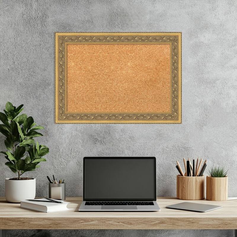 Carter Dark Gold Wood Framed Cork Board - Bulletin Board, Organization Board, Pin Board