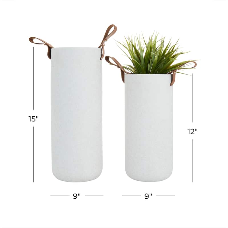 CosmoLiving by Cosmopolitan Ceramic Vase with Leather Handles (Set of 2) - White or Black