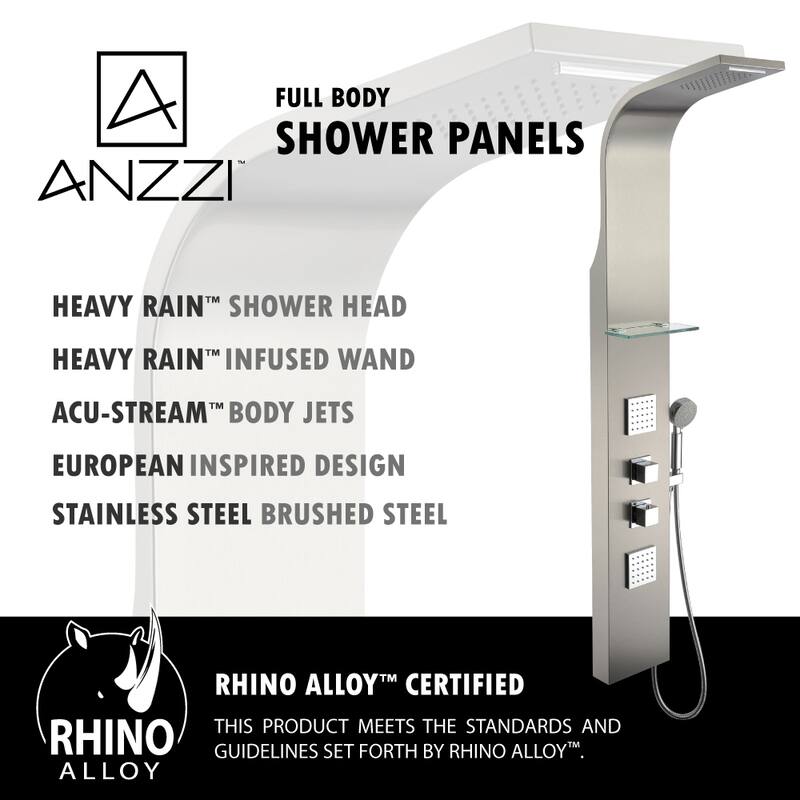 ANZZI Niagara 64 in. 2-Jetted Full Body Shower Panel with Heavy Rain Shower in Brushed Steel