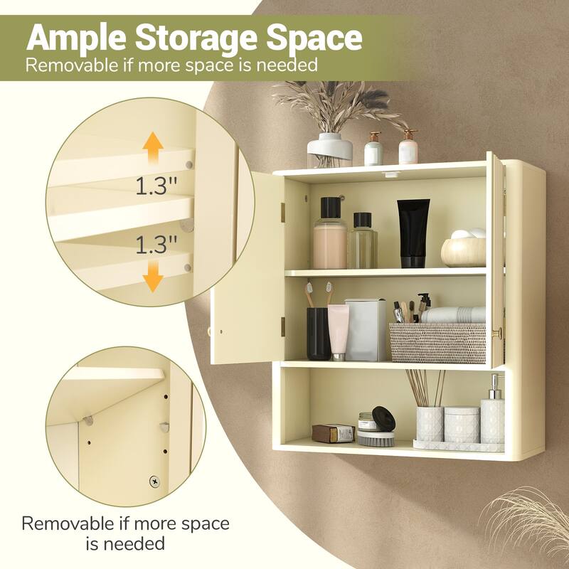 Gymax Bathroom Wall Cabinet w/Fluted Doors Adjustable Shelf Open