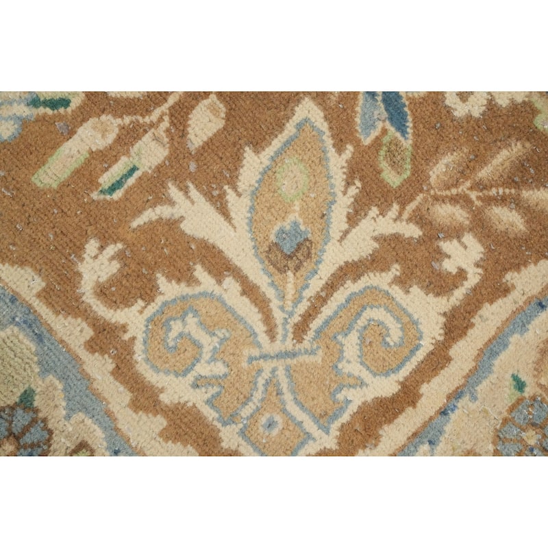 Hand Knotted Oriental 100% Wool Carpet Traditional Floral Brown Kerman Area Rug - 12' 11'' X 9' 6''