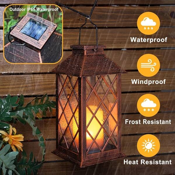2 Pack Solar Powered LED Hanging Lanterns – Flameless Flickering Candles, Outdoor Garden Decor