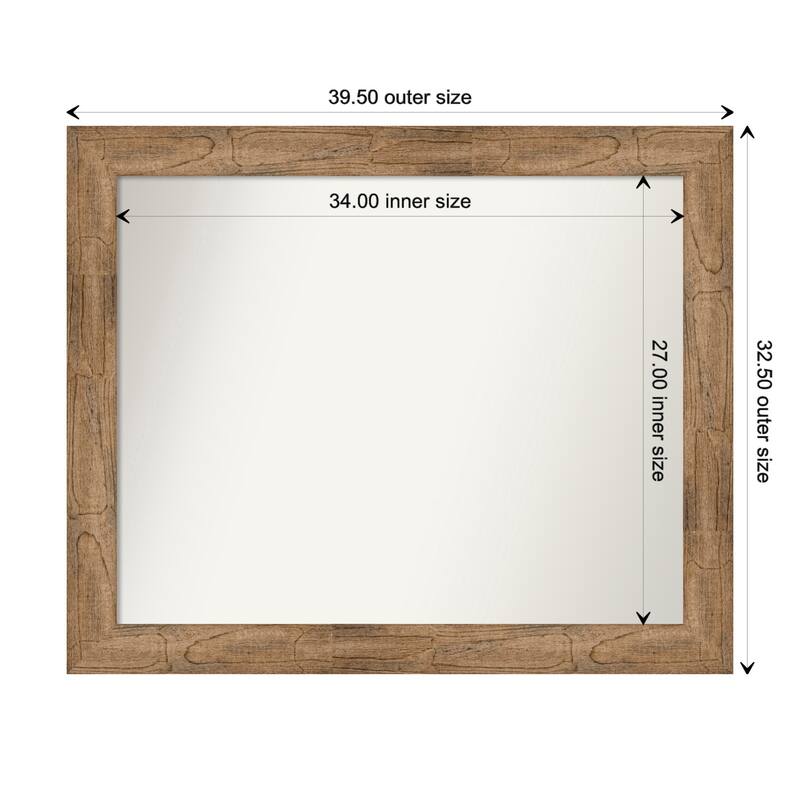 Owl Brown Framed Non-Beveled Custom Wall Mirror, Bathroom Vanity Mirror - Outer Size: 39.5 x 32.5