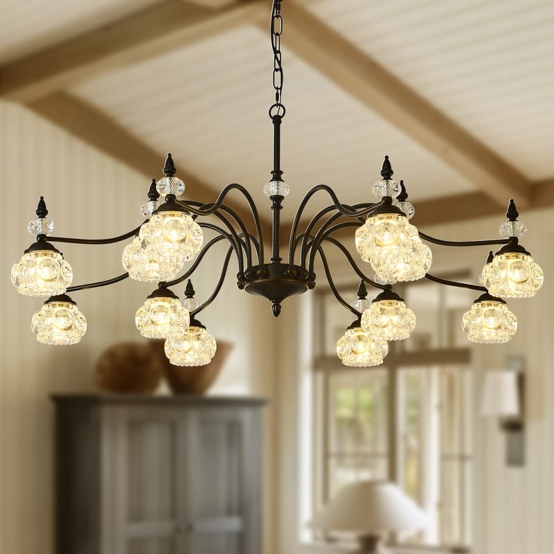 Modern Crystal Chandelier with Crystal Glass Shade Black Farmhouse Chandelier for Kitchen Island