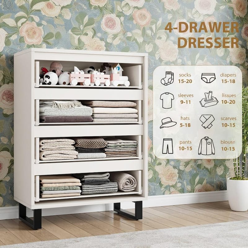 4 Drawers Wood Dressers, with Storage, 41.5"