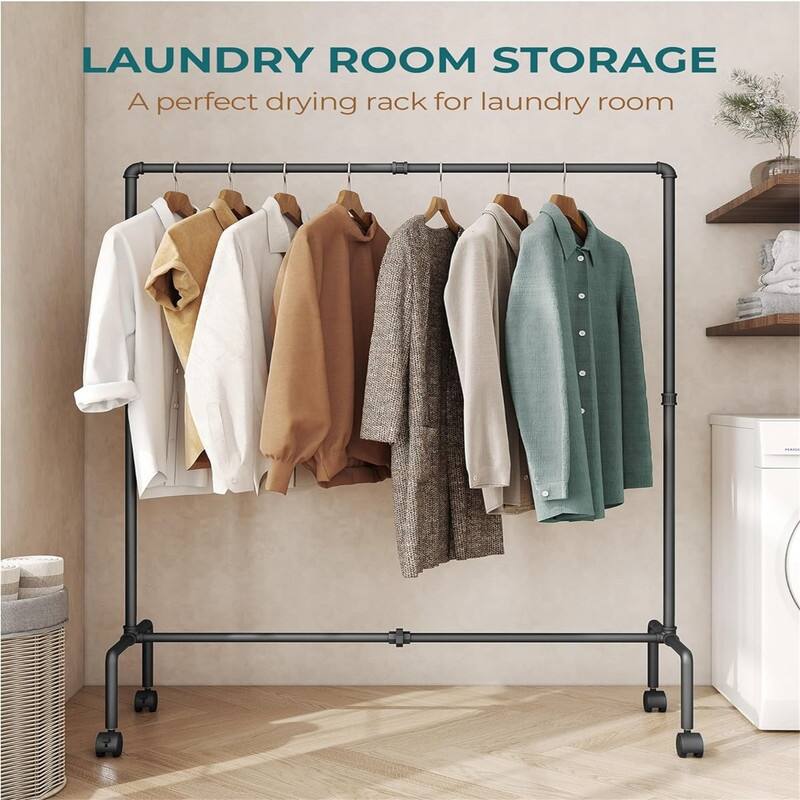 Industrial Pipe Clothing Rack Free Standing - 17.52"D x 46.34"W x 54.53"H
