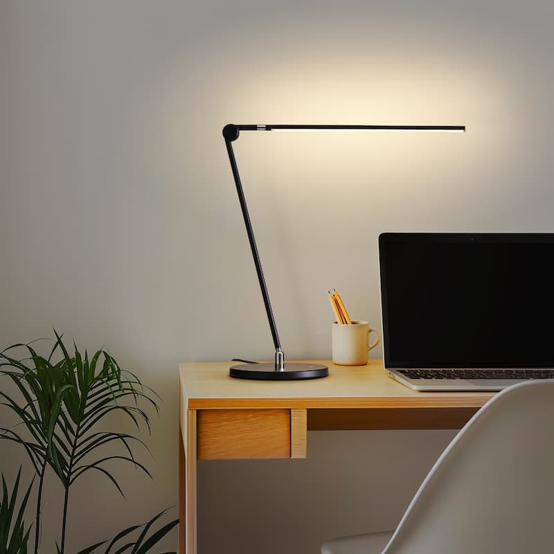 Brightech Libra 39 in. Classic Black Dimmable LED Industrial Desk Lamp with USB Port and Adjustable Lamp Head