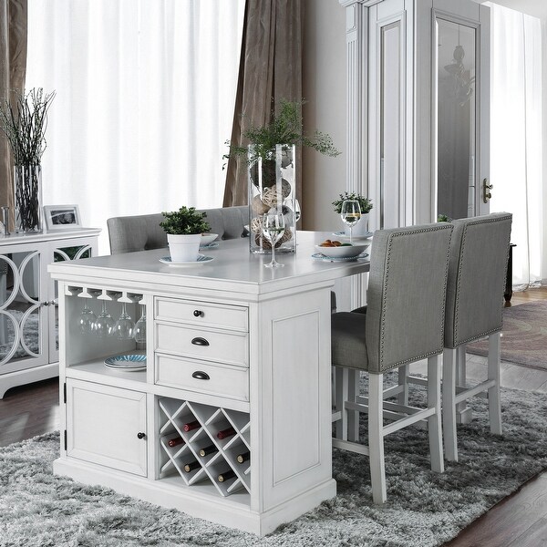 Tia Transitional Antique White Wood Multi Storage 3 Piece Kitchen