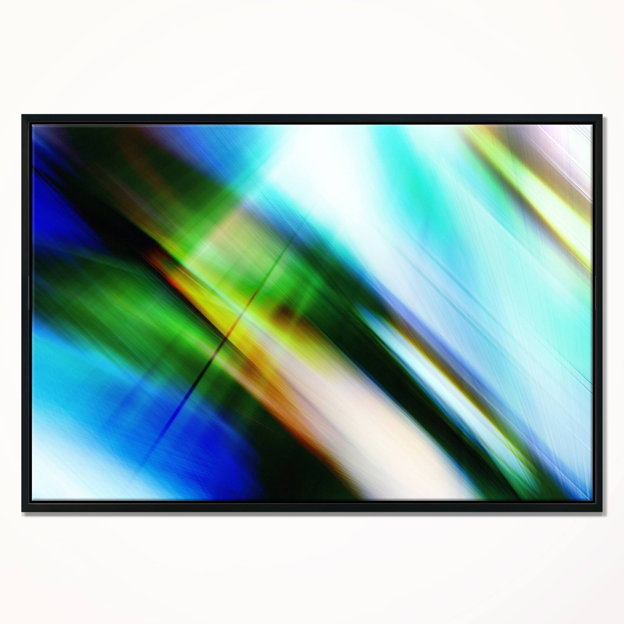 Designart "Rays of Speed Blue Green" Abstract Framed Canvas art print