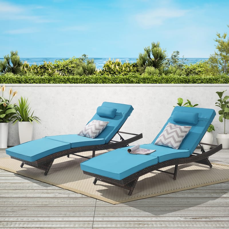 Outdoor Wicker Long Reclining Chair Set of 2