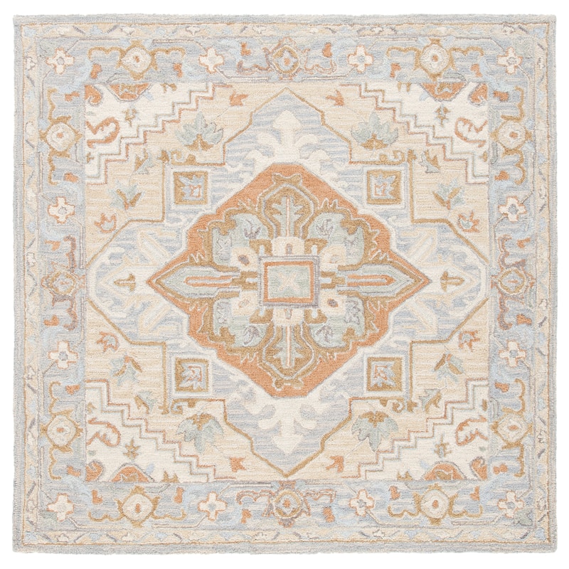 SAFAVIEH Handmade Heritage Shena Traditional Wool Rug - 6' Square - Beige/Grey - Square