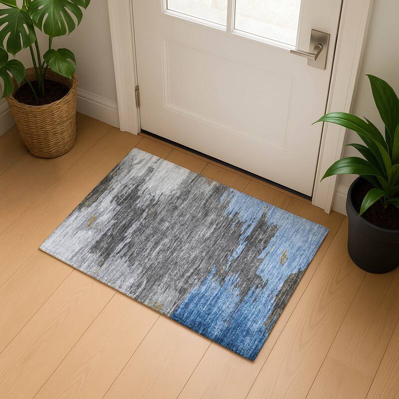 Premium Washable Super Soft Abstract Glam Mayfield Rug - Denim - 1'8" x 2'6"