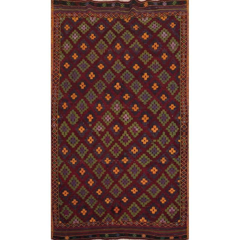 Hand Woven Oriental 100% Wool Carpet Southwestern Tribal Red Kilim Area Rug - 7' 11'' X 4' 10''