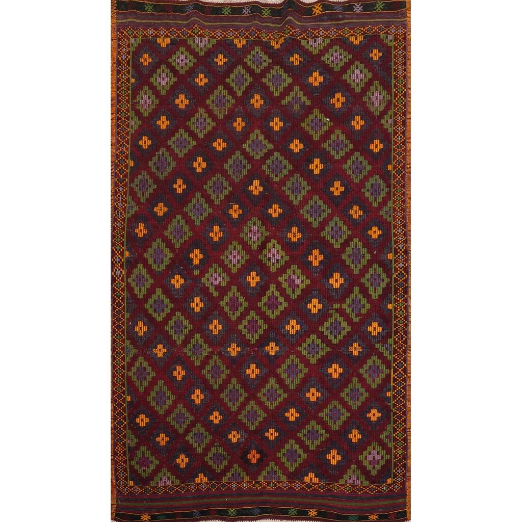 Hand Woven Oriental 100% Wool Carpet Southwestern Tribal Red Kilim Area Rug - 7' 11'' X 4' 10''