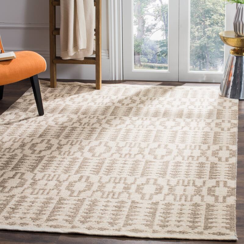 SAFAVIEH Handmade Flatweave Kilim Meine Wool Rug - 4' x 6' - Ivory/Grey