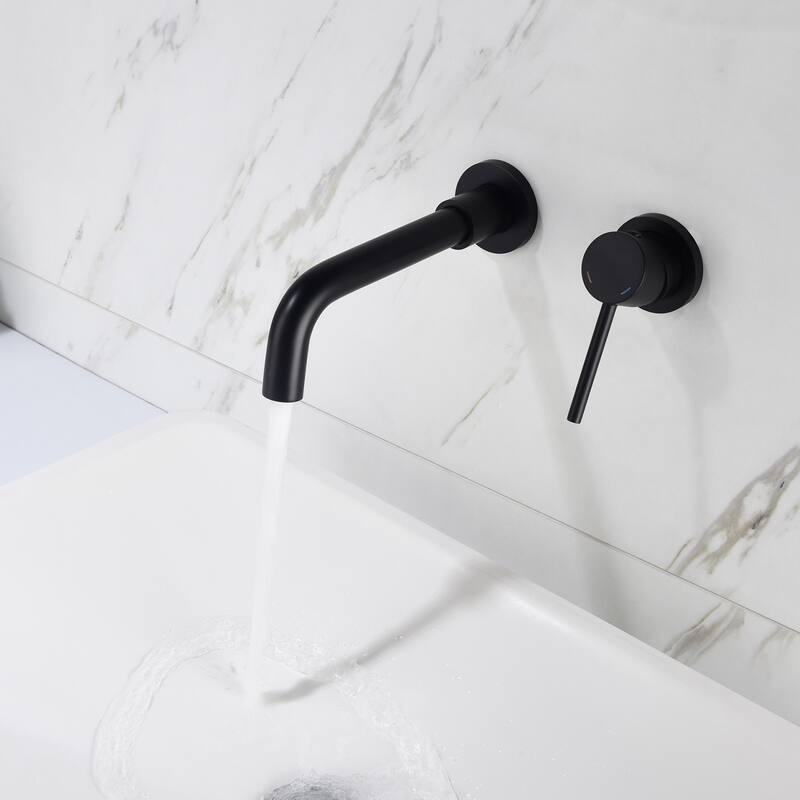 Wall Mounted Bathroom Sink Faucet Matte Black Single Handle Bathroom