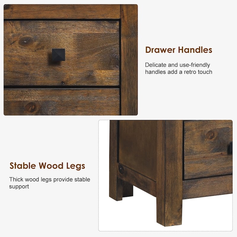 Costway 2PCS Nightstand Bed Side Table Wood With 2 Drawers Bedroom