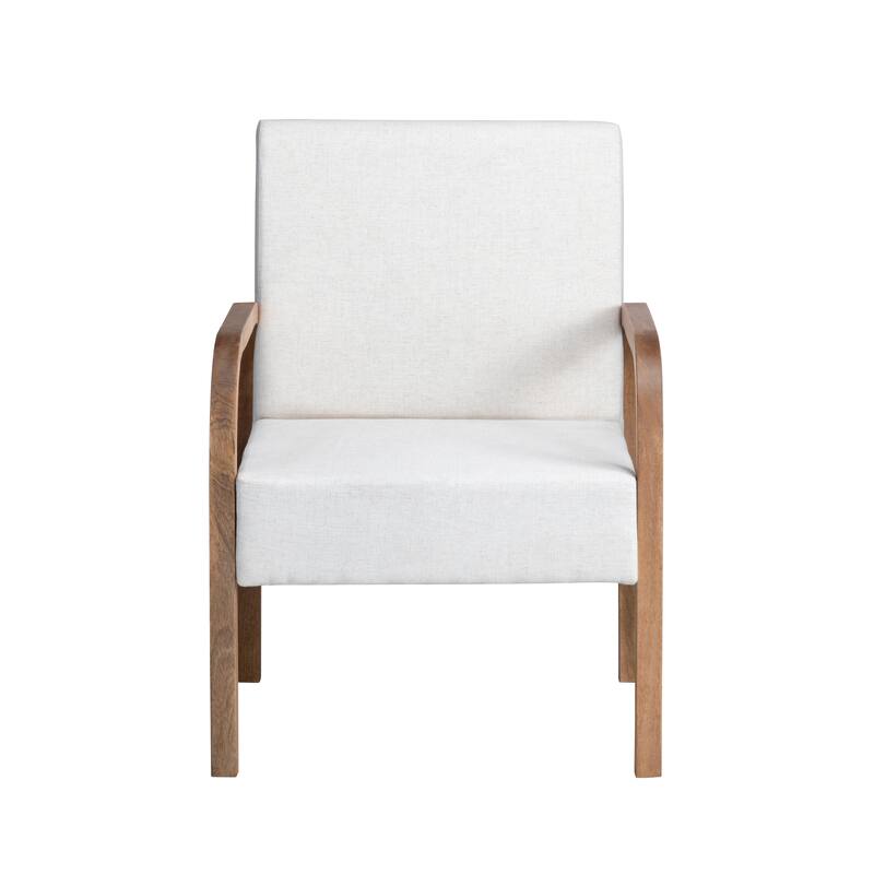 Tan Upholstered Accent Arm Chair with Brown Solid Wood Frame