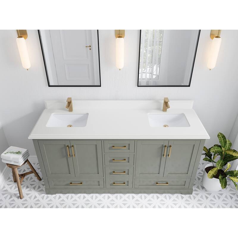 Willow Collection 72 in W x 22 in D x 36 in H Boston Double Bowl Sink Bathroom Vanity with Countertop - 1.5"White - Evergreen