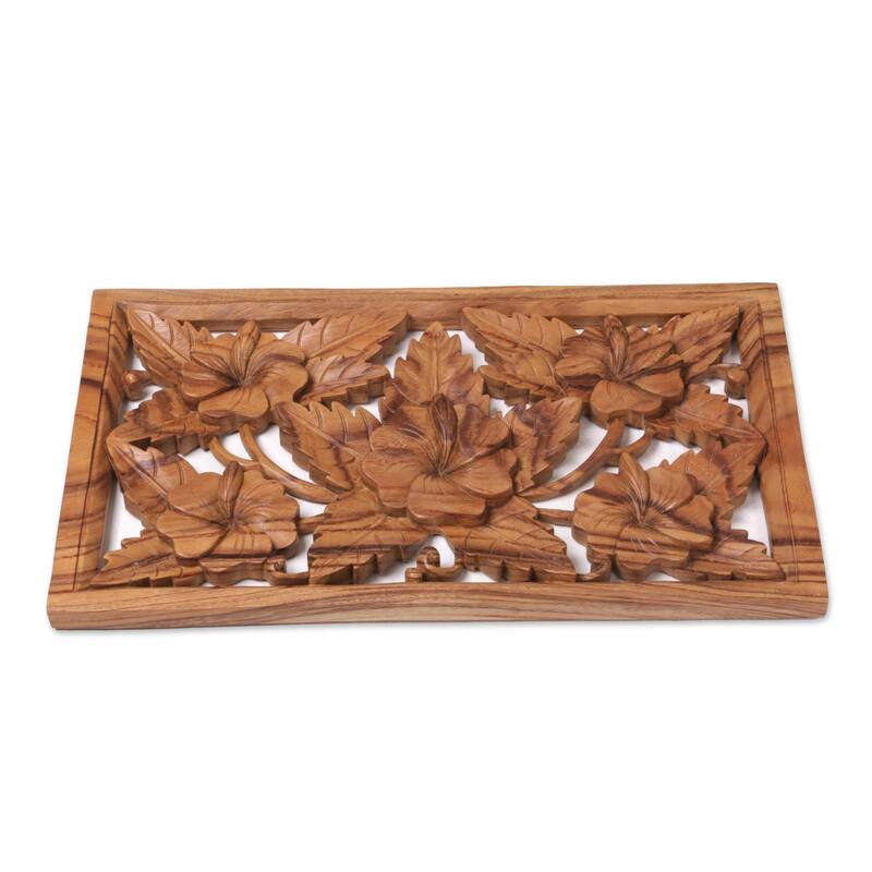 Novica Handmade Shoe Flowers Wood Relief Panel