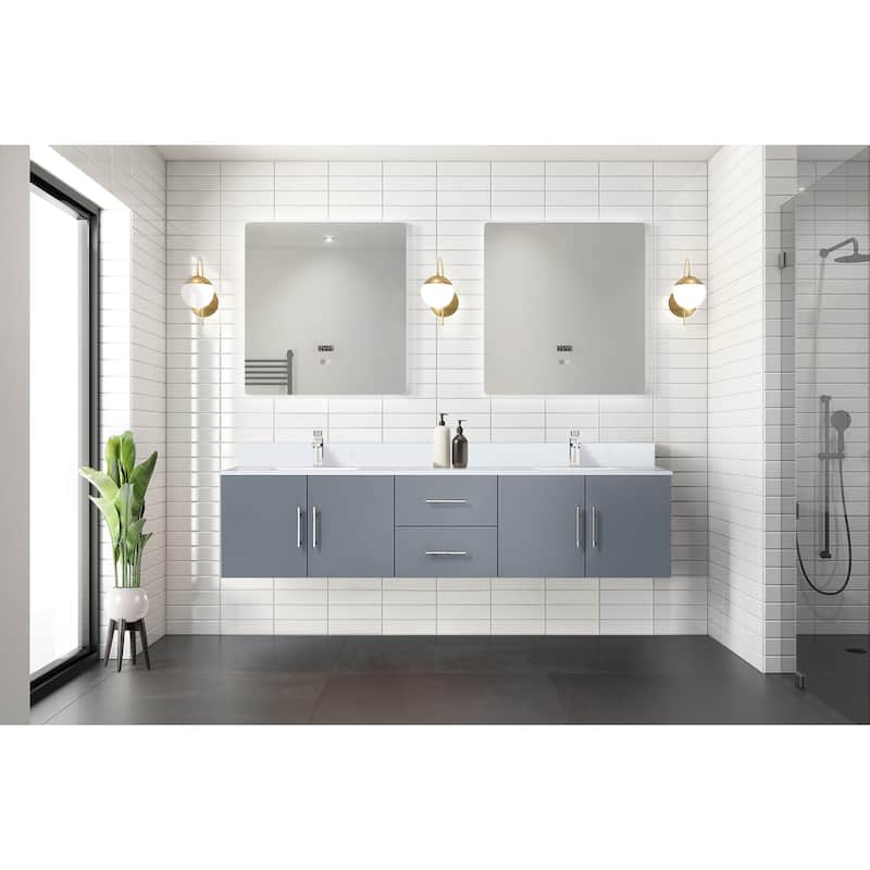 Geneva 80 in. W x 22 in. D Dark Grey Double Bath Vanity, Cultured Marble Top, Faucet Set, and 30 in. LED Mirrors